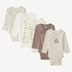 Lot de 5 bodies manches longues Dinos pour bébé garçon avec ouvertures différentes selon l'âge