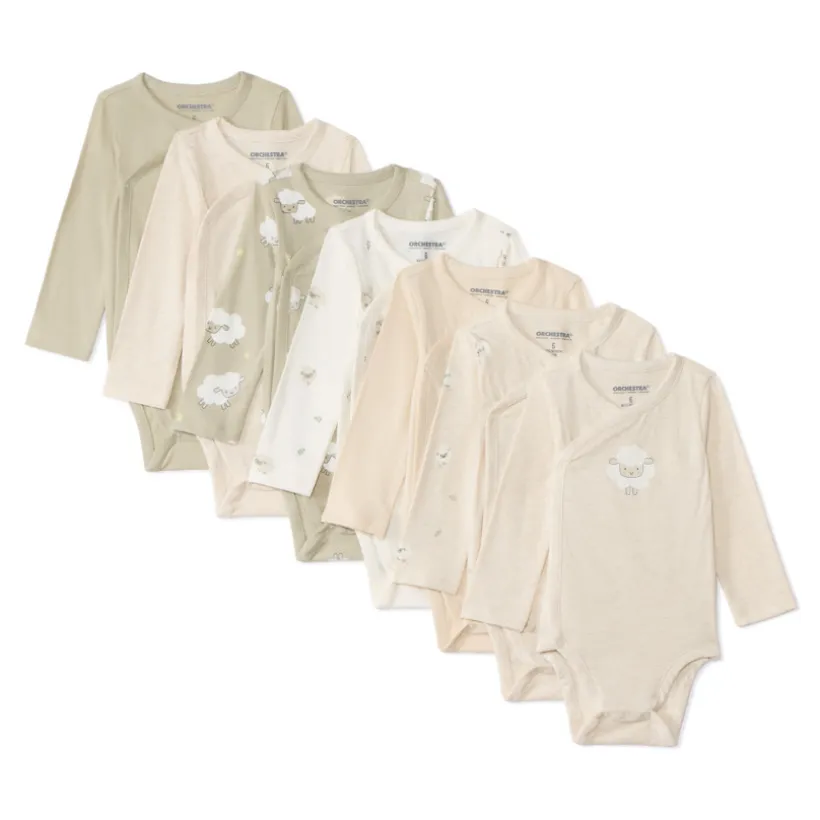 Lot de 7 bodies manches longues fantaisie pour bébé avec ouvertures différentes selon l'âge