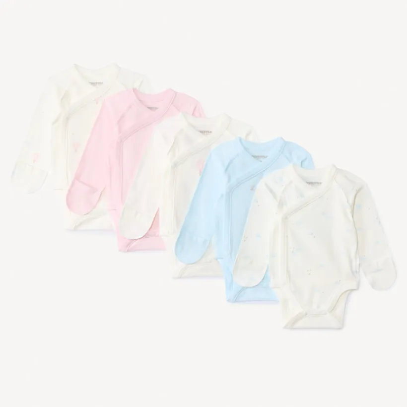 Lot de 7 bodies manches longues motifs Artic pour bébé garçon avec ouvertures différentes selon l'âge