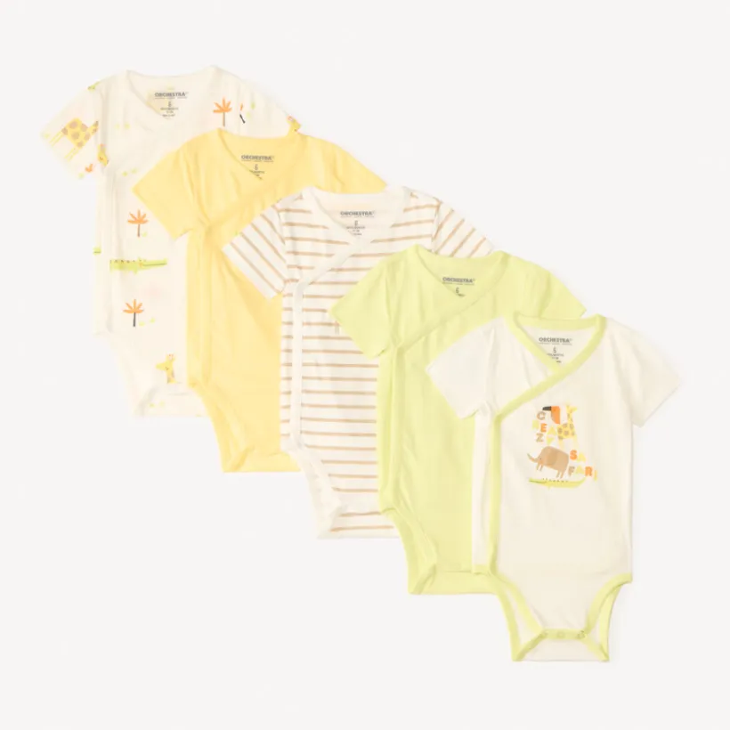 Lot de 5 bodies motifs safari fantaisie pour bébé garçon (ouvertures différentes selon l'âge)