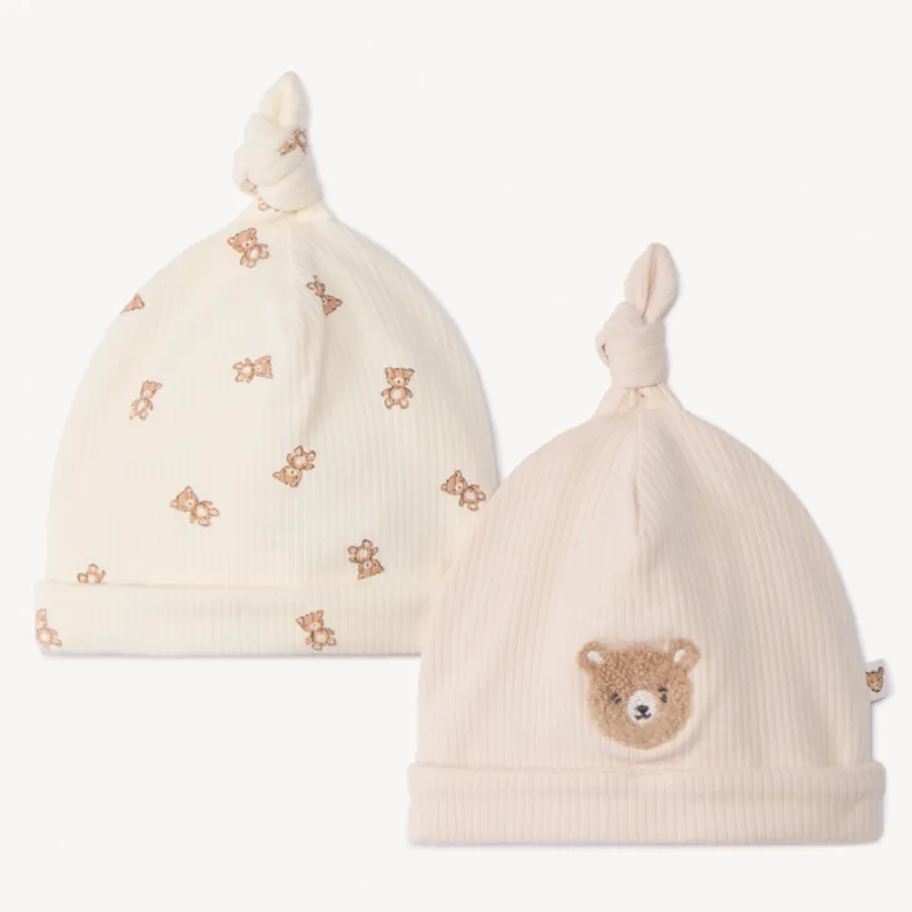 Lot de 2 bonnets de naissance oursons pour bébé