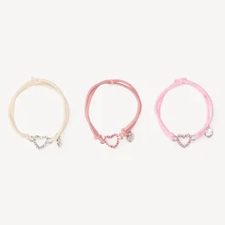 Lot de 3 bracelets ajustables avec pendentif cœur pour fille