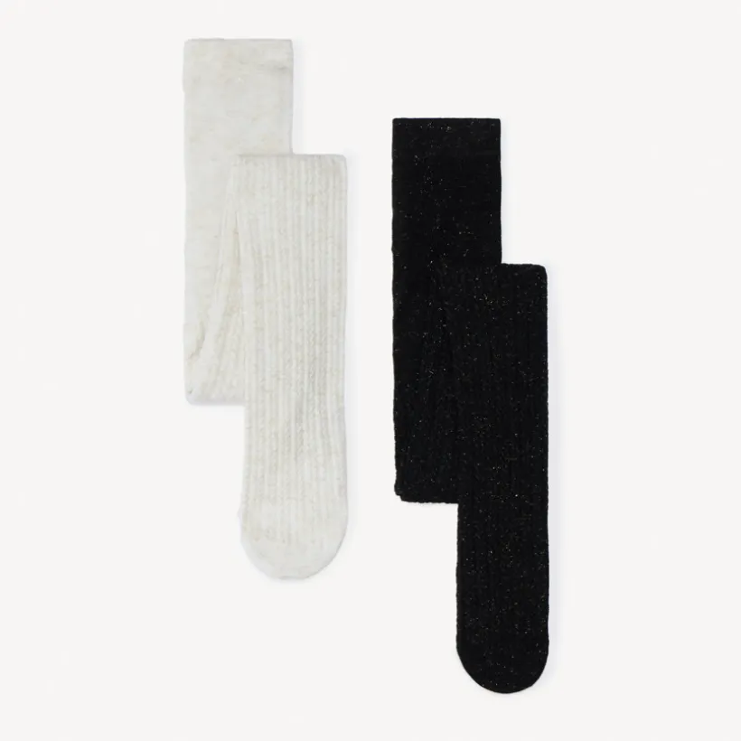 Lot de 2 collants épais en tricot torsadé pour fille