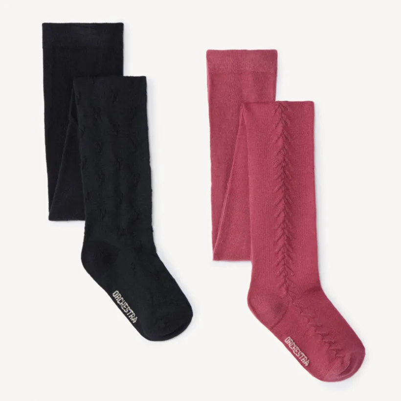 Lot de 2 collants épais en tricot fantaisie pour fille
