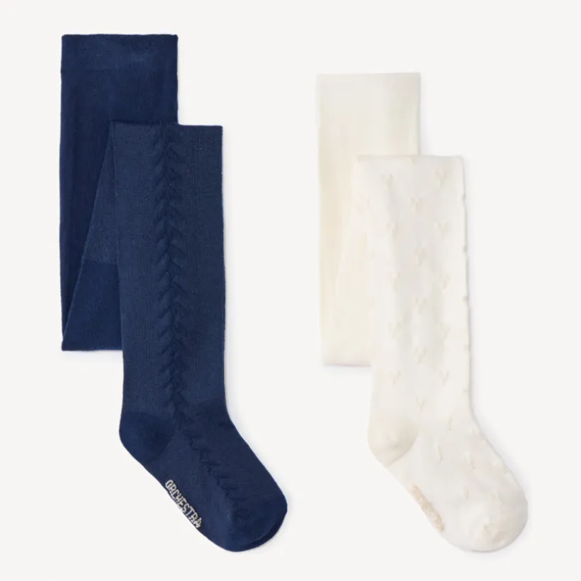 Lot de 2 collants épais en tricot fantaisie pour fille