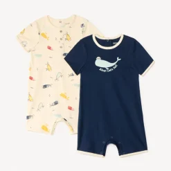 Lot de 2 combinaisons courtes en maille motifs baleines pour bébé garçon