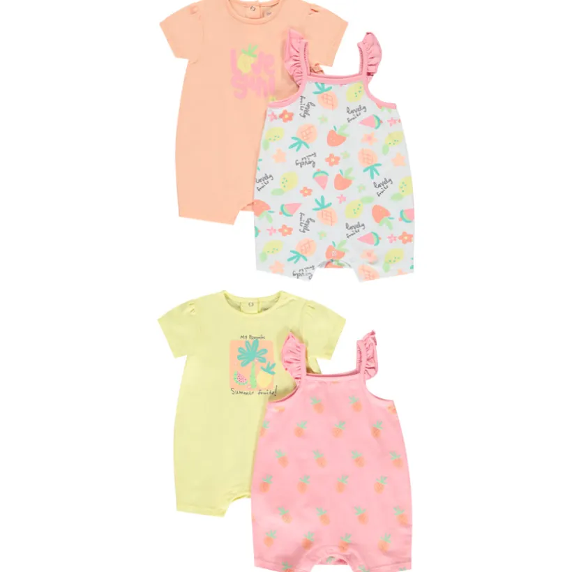 Lot de 4 combinaisons courtes fantaisies pour bébé fille
