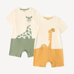 Lot de 2 combishorts effet 2 en 1 motif animal pour bébé garçon