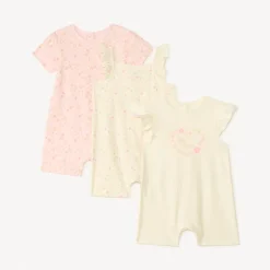 Lot de 3 combishorts motifs fantaisie pour bébé fille