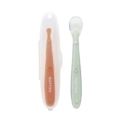 Lot de 2 cuillères en silicone + étui - Vert/Beige