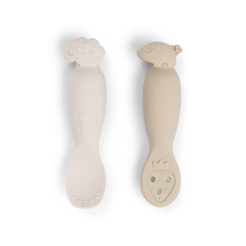 Lot de 2 cuillères 1er âge en silicone Tiny Farm sable