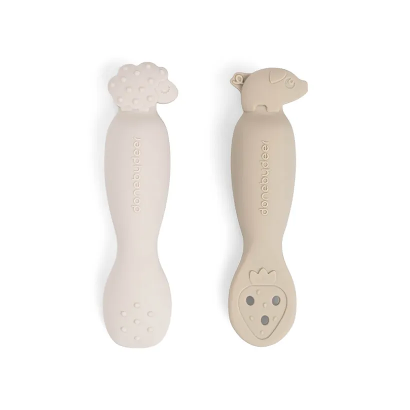 Lot de 2 cuillères 1er âge en silicone Tiny Farm sable