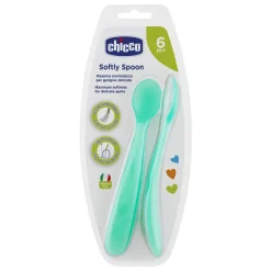 Lot de 2 cuillères souples avec bout en silicone 6 mois + - Bleu