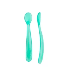 Lot de 2 cuillères souples avec bout en silicone 6 mois + - Bleu