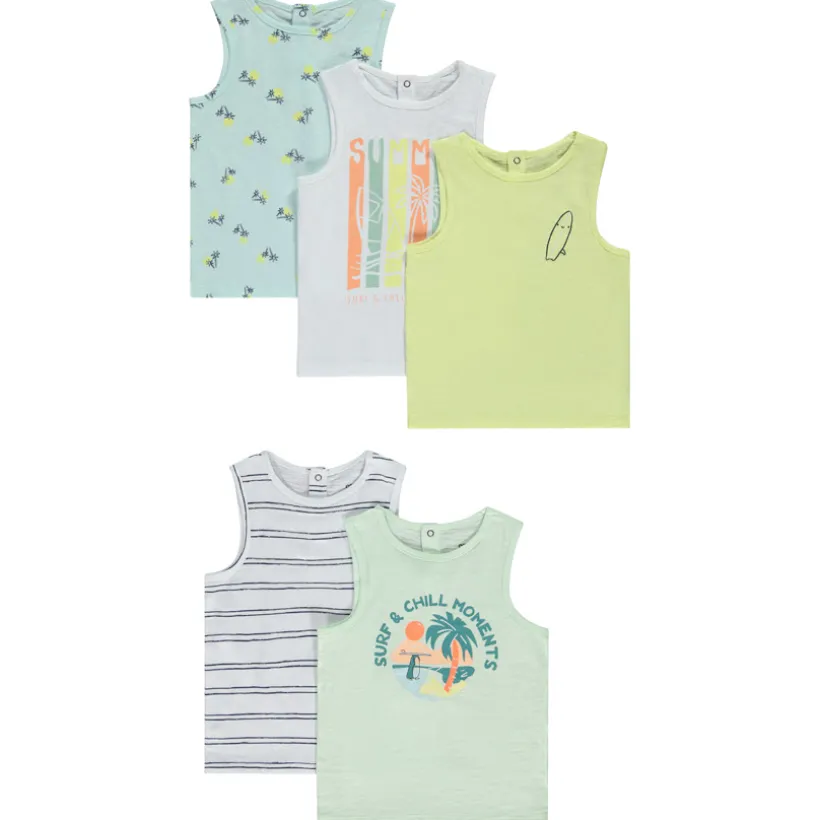 Lot de 5 débardeurs fantaisie en jersey slub pour bébé garçon