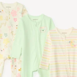 Lot de 3 dors-bien manches longues zippés devant motifs fantaisie pour bébé fille
