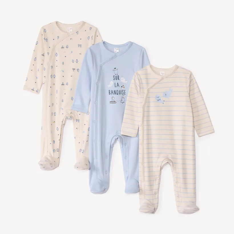 Lot de 3 dors-bien motifs banquise pour bébé garçon avec ouvertures différentes selon l'âge