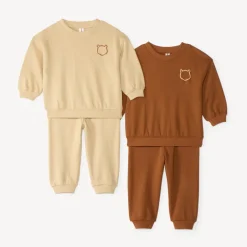 Lot de 2 ensembles de jogging bébé en molleton broderie ourson