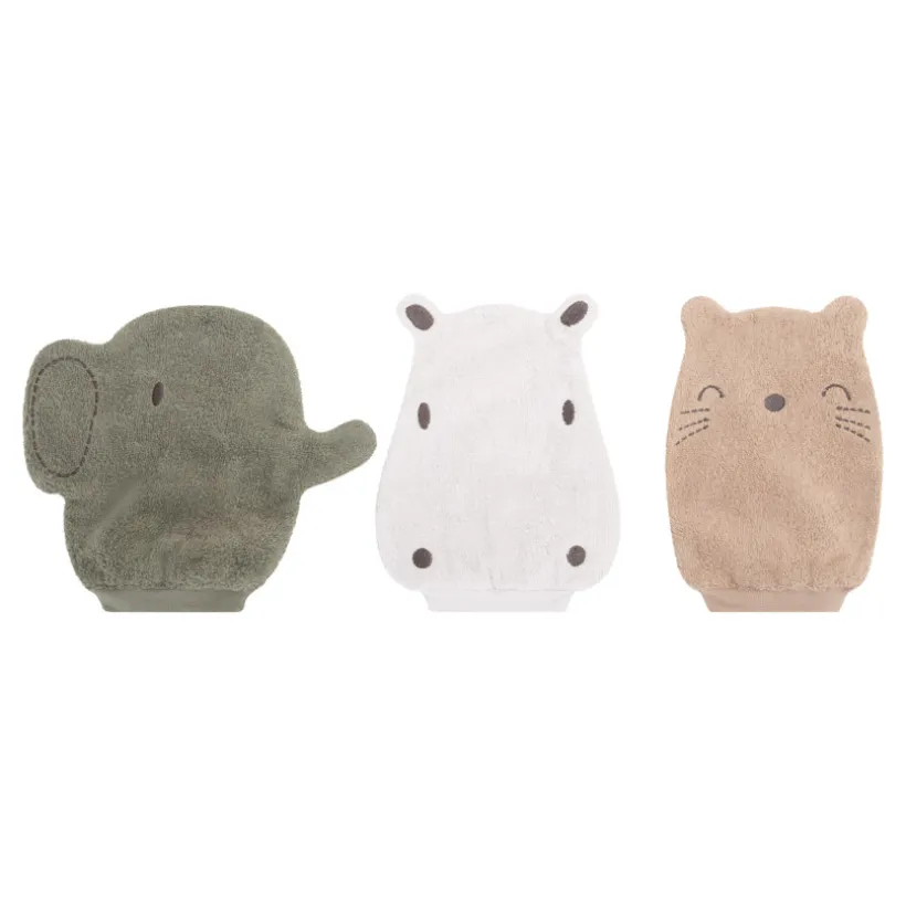 Lot de 3 gants de toilettes Animaux de la savane