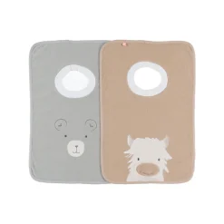 Lot de 2 grands bavoirs éponge Fluffy & Orso kaki/beige