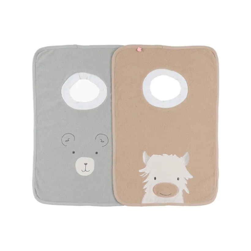 Lot de 2 grands bavoirs éponge Fluffy & Orso kaki/beige