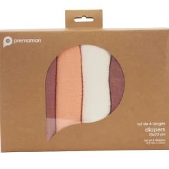 Lot de 6 langes en coton 70 x 70 cm