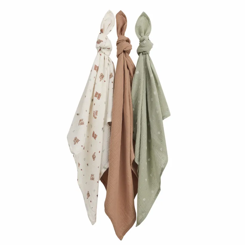 Lot de 3 langes en gaze de coton Roi des Forêts
