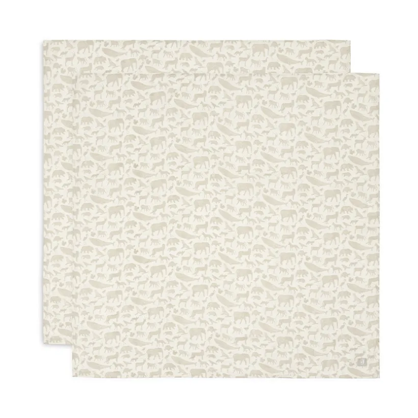 Lot de 2 langes en gaze de coton 115 x 115 cm Animals nougat