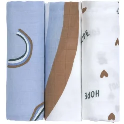 Lot de 3 langes 80 x 80 cm Happy Rascals Bleu ciel