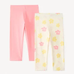 Lot de 2 leggings en jersey uni et motifs fantaisie pour fille