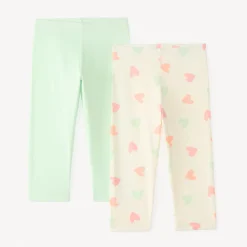 Lot de 2 leggings en jersey uni et motifs fantaisie pour fille