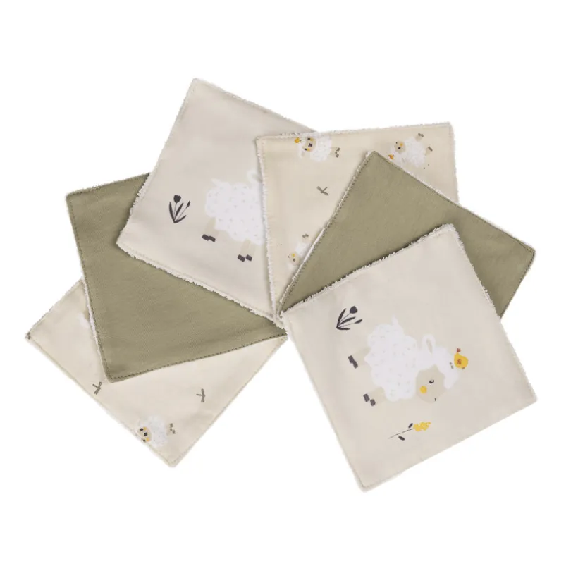 Lot de 6 lingettes lavables 12 x 12 cm en coton La Vie à la Ferme