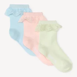 Lot de 3 paires de chaussettes à broderie anglaise pour bébé fille