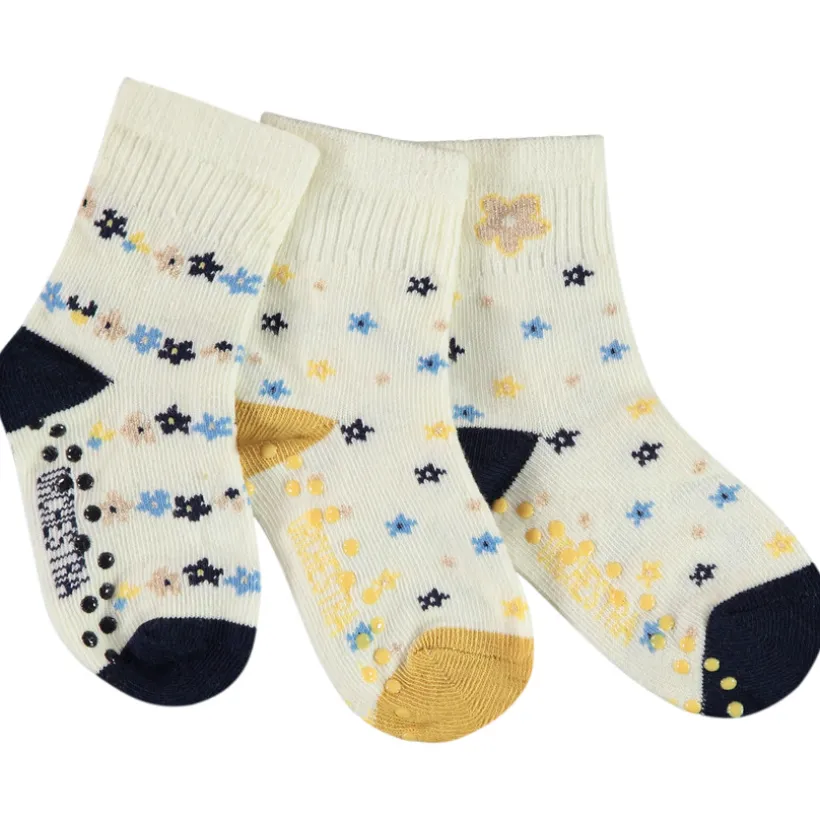 Lot de 3 paires de chaussettes fleuries antidérapantes pour bébé fille