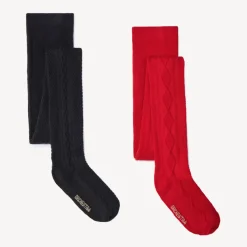 Lot de 2 paires de collants épais en tricot torsade pour fille