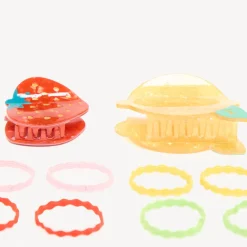 Lot de 2 pinces citron et fraise + 10 élastiques pour fille
