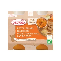 Lot de 2 pots boulghour poulet et lait de coco