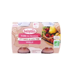 Lot de 2 pots poires, fraises, vanille 130g