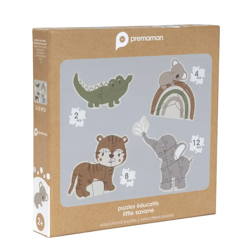 Lot de 4 puzzles évolutifs de 2 à 12 pièces Animaux