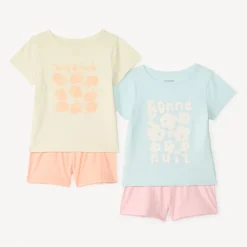 Lot de 2 pyjamas 2 pièces t-shirt + short fantaisie pour fille