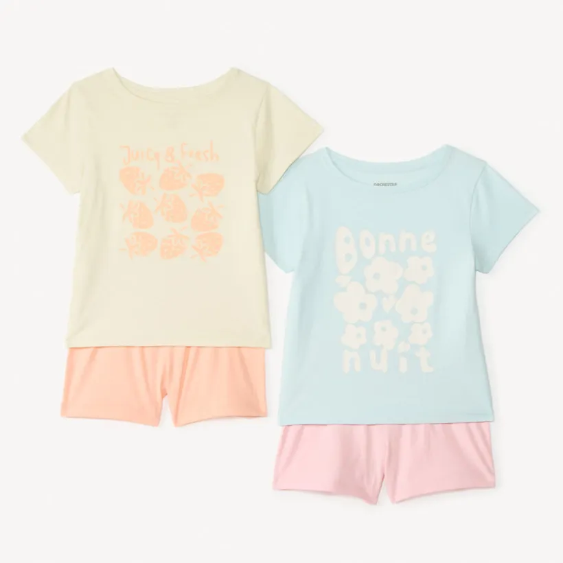 Lot de 2 pyjamas 2 pièces t-shirt + short fantaisie pour fille
