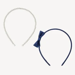 Lot de 2 serre-têtes à perles et nœud pour fille