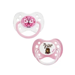 Lot de 2 sucettes avec tétine anatomique en silicone +6 mois