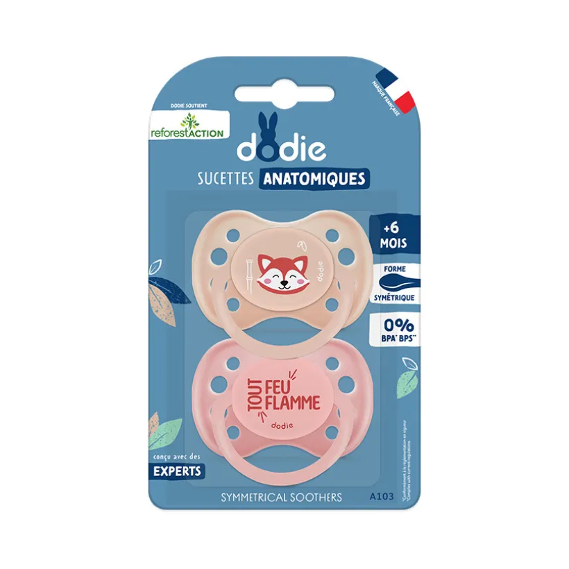 Lot de 2 sucettes panda roux en silicone anatomique 6M+
