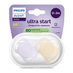 Lot de 2 sucettes silicone 0-2M Ultra Start unies