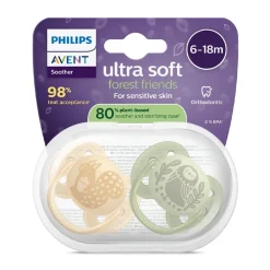 Lot de 2 sucettes silicone 6-18M Ultra Soft décorées