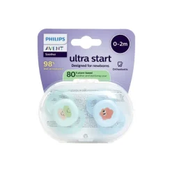 Lot de 2 sucettes silicone 0-2M Ultra Start décorées