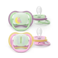 Lot de 2 sucettes silicone 6-18M Ultra Air nuit décorées