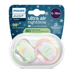 Lot de 2 sucettes silicone 6-18M Ultra Air nuit décorées