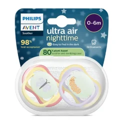 Lot de 2 sucettes silicone 0-6M Ultra Air nuit décorées